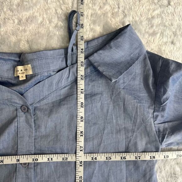 Tea & Cup Womens Blue Cold Shoulder Knot Back Long Sleeve Shirt Size Small - Picture 6 of 6